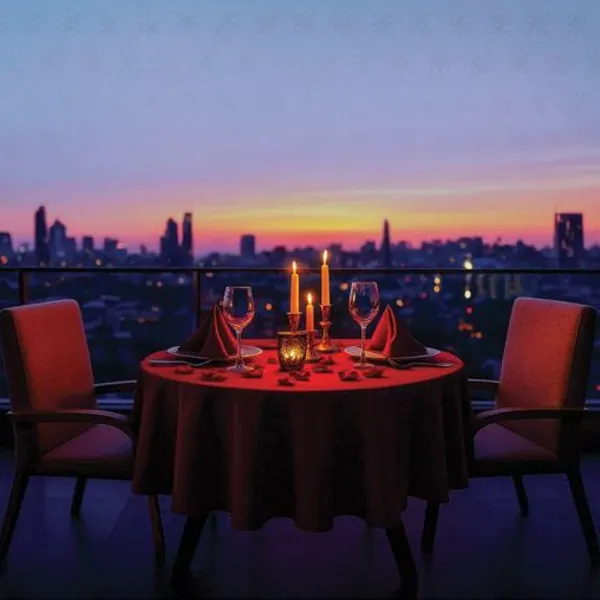 Candlelit dinner with a city view (representative stock image, as used in the Ekanam brochure)